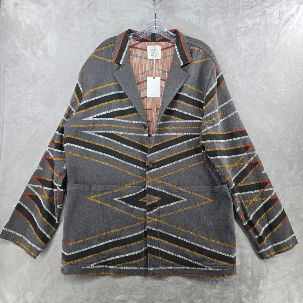 Billy Reid Woodrum Coat Mens XXL Black Orange Geometric Woven Chore Jacket NEW
